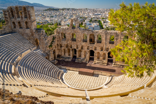 The Odeon of Herodes Atticus at the western end of the southern slope of the Acropolis of Athens photo