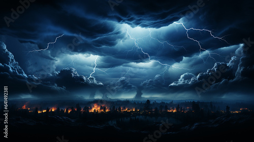 lightning in the city HD 8K wallpaper Stock Photographic Image