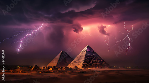 lightning over pyramid in the night