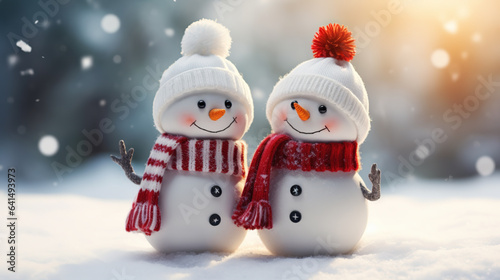 Mr. and Mrs. Snowman. Happy snowman couple in a winter landscape. © britaseifert