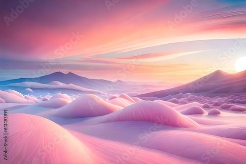 sunrise in the pink mountains in pink barbie wonderland 