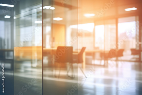 Picture of glass wall with table and chairs inside. This image can be used to showcase modern office spaces or interior design ideas.