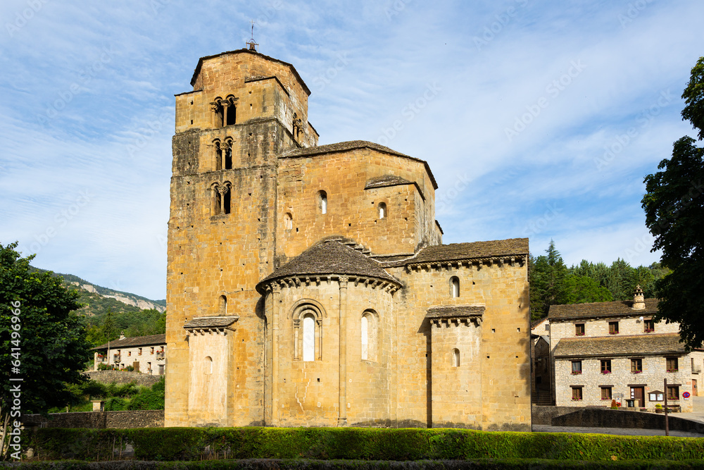 Architectural building of Iglesia de Santa Maria church in the town of Santa Cruz de la Seros in Aragon