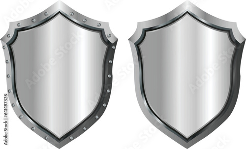 Set of 3d realistic silver metallic shield