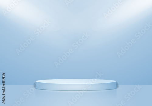 Minimal scene 3D realistic background. Blue podium with light effect