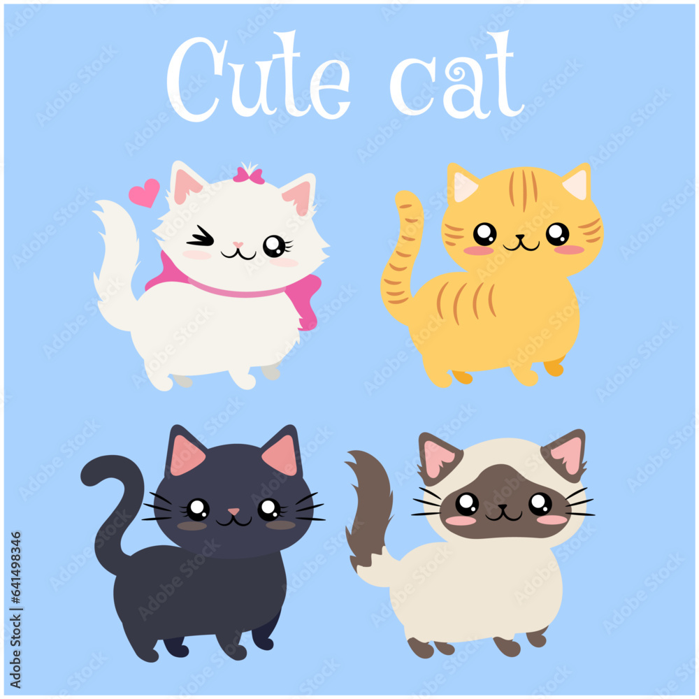 set de ilustracion minimalista de cuadro gatos de diferentes razas