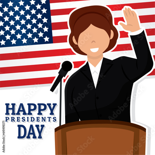 Isolated female president character on dais President day Vector