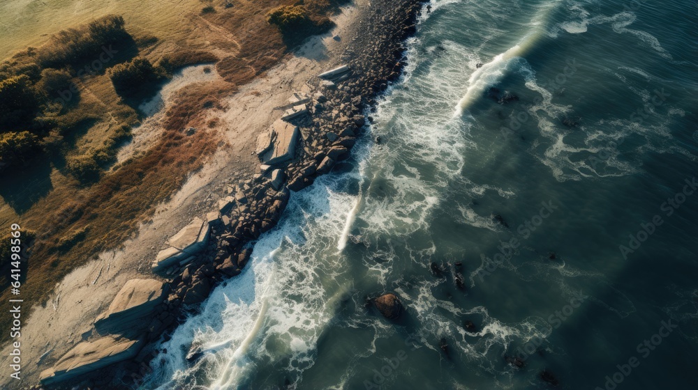 coastline dealing with erosion due to sea level rise, a symbol of climate change generative ai