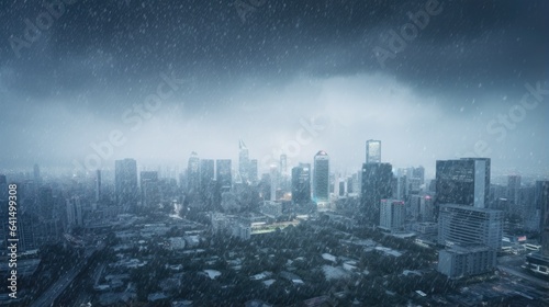 city facing a sudden hailstorm  indicating the extreme weather events caused by climate change generative ai