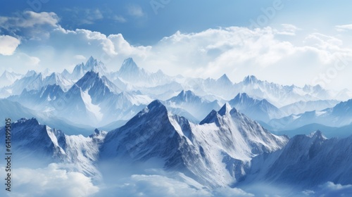 mountain range with receding snow caps, signifying the effect of global warming generative ai © ThisDesign