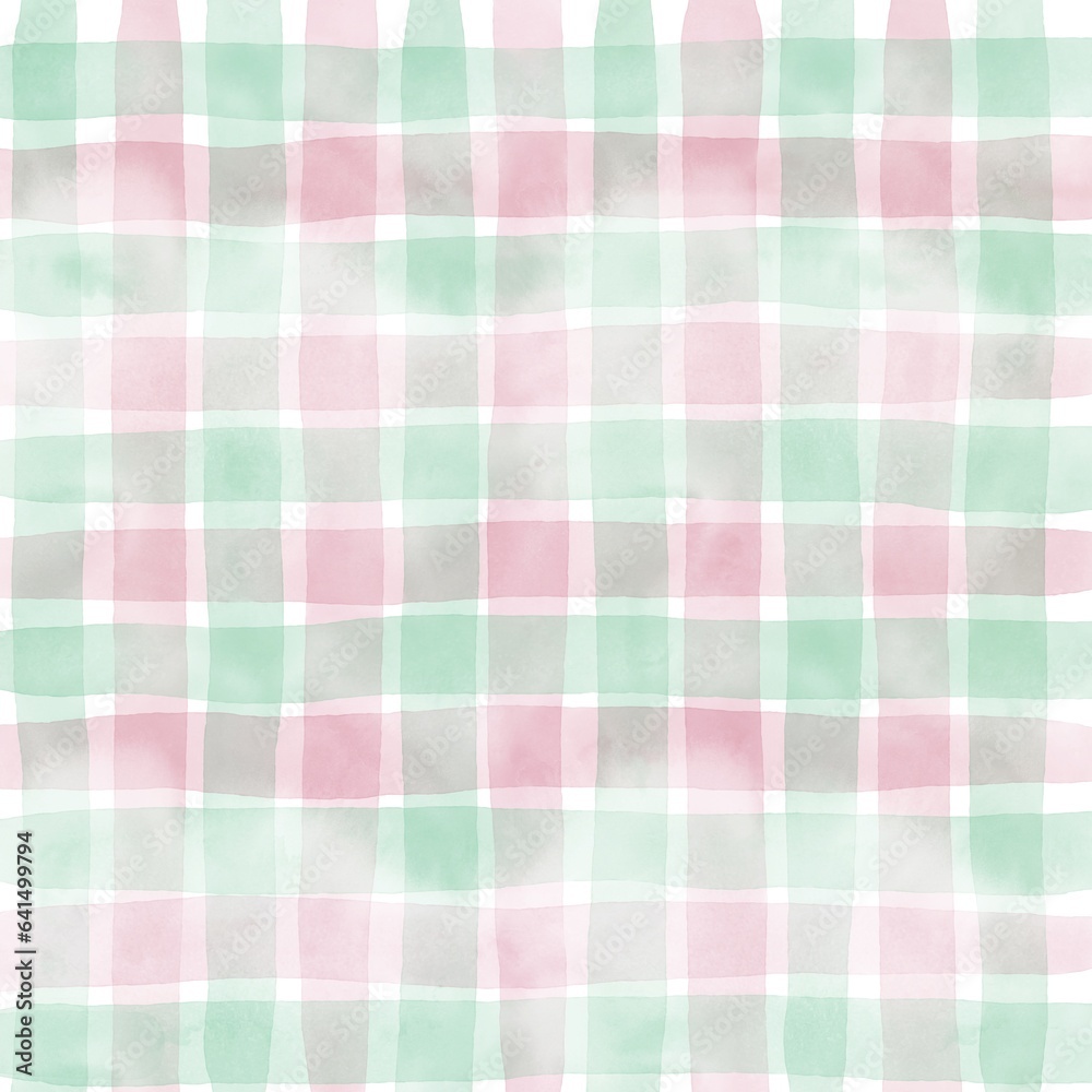 Pink Green Gingham Check Hand Drawn Background Pink Green Gingham Check Hand Drawn Background
