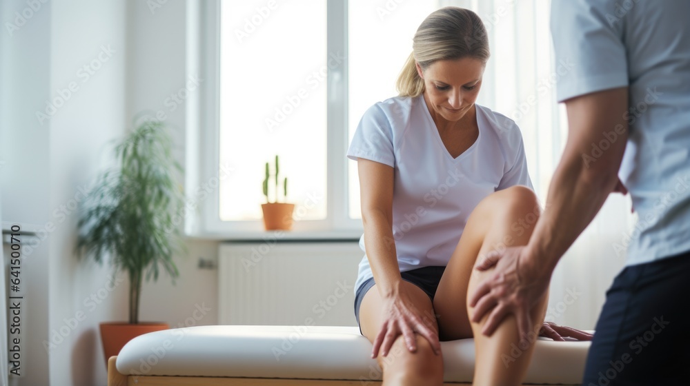 Obraz premium physiotherapist assisting a patient with leg exercises generative ai
