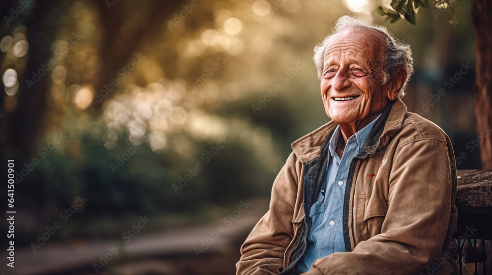 Obraz premium Outdoor portrait of cheerful senior man. 