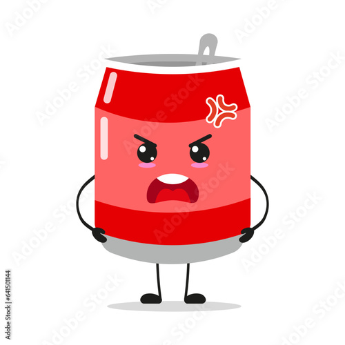 Cute angry soda can character. Funny mad soft drink cartoon emoticon in flat style. drink vector illustration