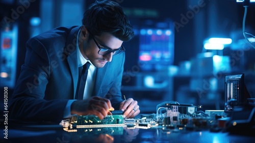 electrical engineer testing a circuit board generative ai photo