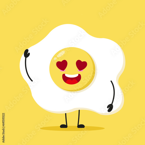 Cute happy fried egg character. Funny fall in love food cartoon emoticon in flat style. egg vector illustration photo