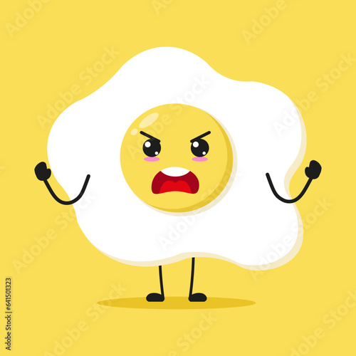 Cute furious fried egg character. Temperament food cartoon emoticon in flat style. egg vector illustration