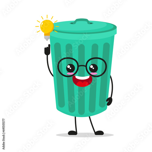 Cute smart trash can character. Funny dustbin got inspiration idea cartoon emoticon in flat style. garbage vector illustration