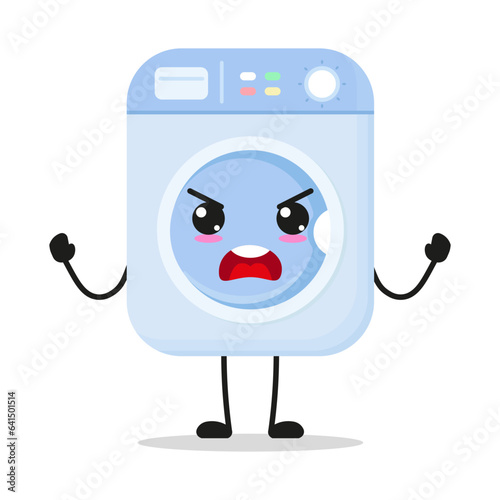 Cute furious washing machine character. Temperament home appliance cartoon emoticon in flat style. bag vector illustration