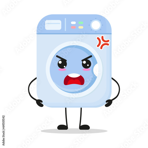 Cute angry washing machine character. Funny mad home appliance cartoon emoticon in flat style. bag vector illustration
