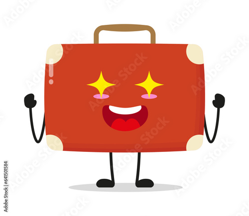 Cute excited suitcase character. Funny electrifying briefcase cartoon emoticon in flat style. bag vector illustration