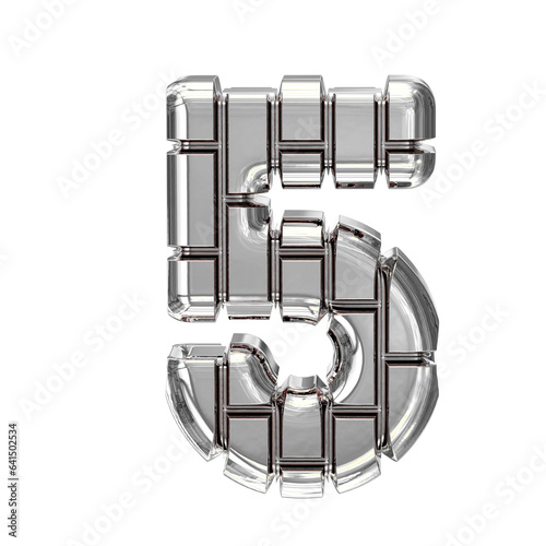 Symbol made of silver vertical bricks. number 5