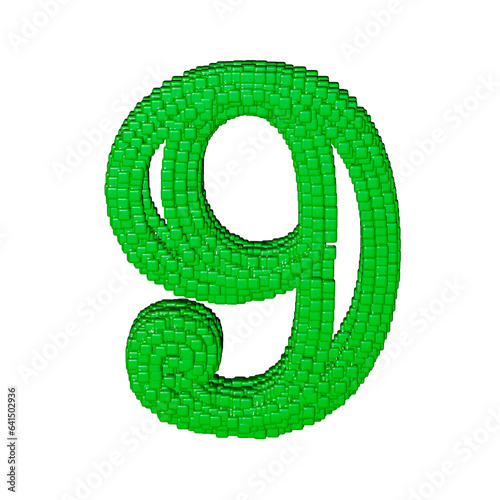 Symbol made of green cubes. number 9