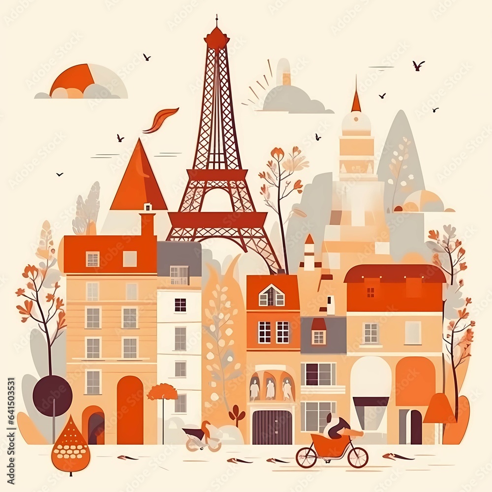 tourism illustration of beautiful buildings in France