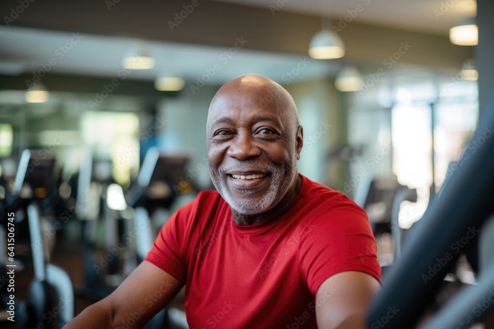 Senior african man exercising and working out in a gym