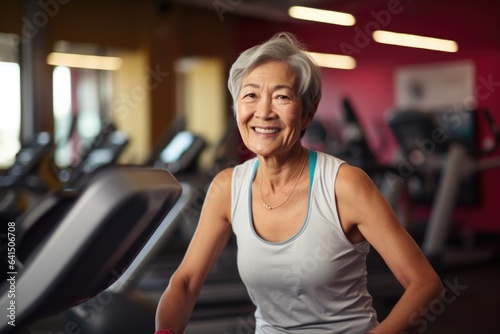 Senior asian woman exercising and working out in a gym