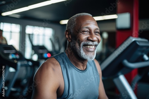 Senior african man exercising and working out in a gym