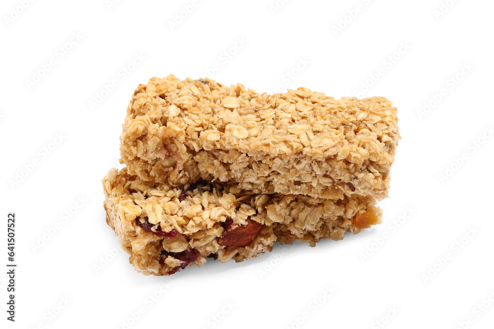 Two tasty granola bars isolated on white Two tasty granola bars isolated on white