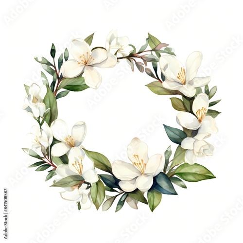 simple watercolor pure white jasmine floral frame