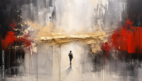 Abstract painting in a large canvas man walking painting, stroke painting, stroke brush painting 