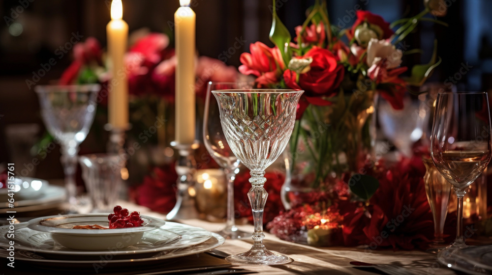 Elegant Party Table Setting with Champagne for a Celebration of Style and Sophistication
