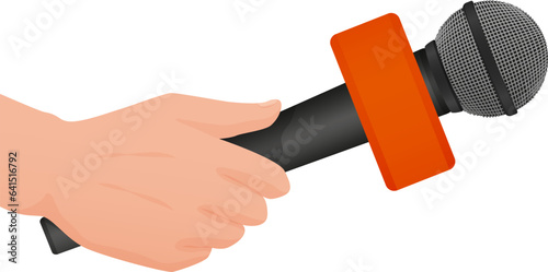 Hand with microphone. News reporter, journalist interview, press news vector illustration