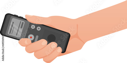 News recording microphone. Hand with recorder, journalist interview vector illustration