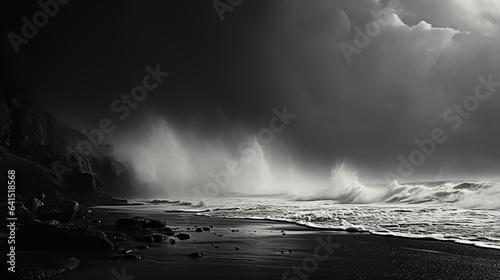 Beach - ocean - black and white - mist - ethereal fantasy 