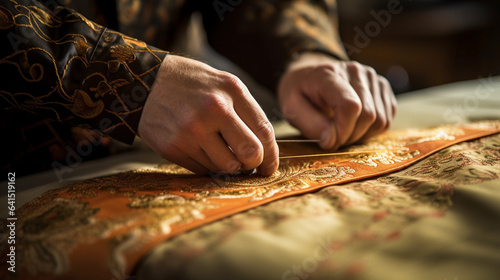A Close-Up of a Tailor's Hands Stitching Intricate Patterns, Crafting Artistry One Stitch at a Time