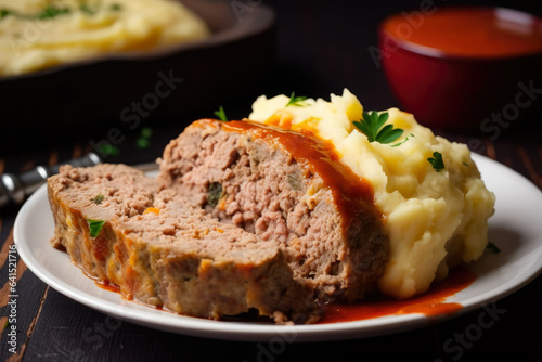 Indulge in a comforting dinner of savory meatloaf stuffed with melted cheese, served alongside creamy mashed sweet potatoes for a warm and hearty meal