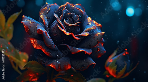 Black rose with burnt glowing edges evoking mourning