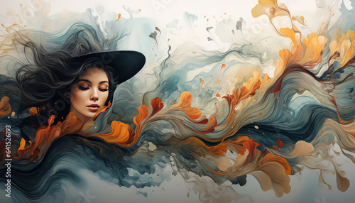 Artful Woman Portraits Colorful Smoke Gradients, Vector Characters, and Luxury Paint Illustrations photo