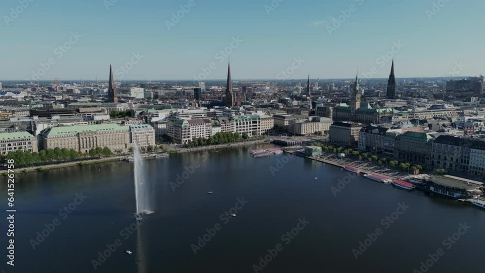 City of Hamburg from above. Panoramic aerial view of Inner Alster Lake Binnenalster in Hamburg, Germany. Center with Rathaus town hall and Alster lake in Hamburg. Cityscape Hamburg. City of Hamburg from above. Panoramic aerial view of Inner Alster Lake Binnenalster in Hamburg, Germany. Center with Rathaus town hall and Alster lake in Hamburg. Cityscape Hamburg.