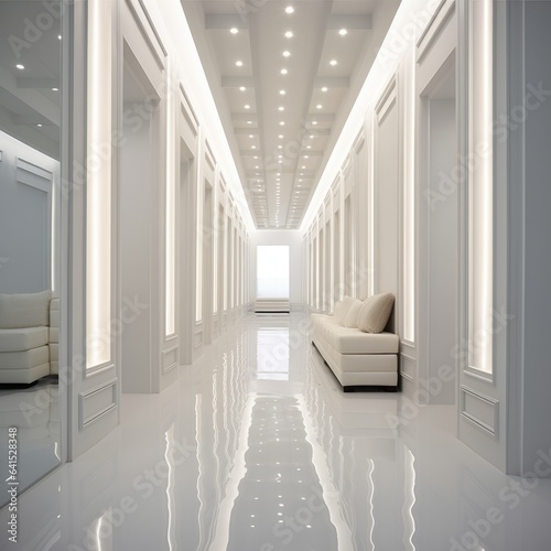 Luxury hallway design in white color theme generative ai © Bedirhan