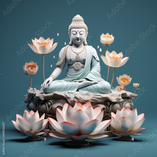 Buddha Statue and Lotus Flower Harmony