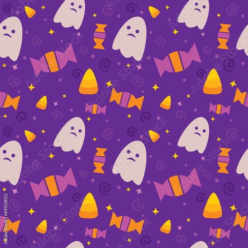 Halloween seamless patten with vibrant color. It's cute and tileable. © annisa