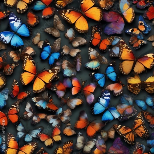 A kaleidoscope of vibrant butterflies in various sizes and colors, creating a symmetrical dance2 photo