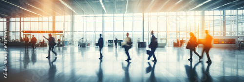 Blurred background of a modern airport . Abstract motion blurred people