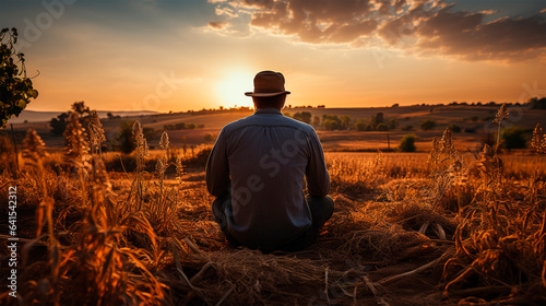 photo of man in hat on farm field in sunlight