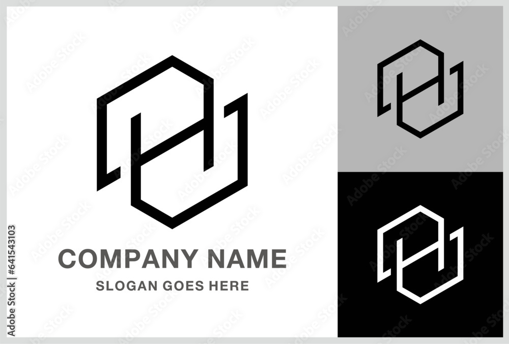 Monogram Letter H Geometric Square Cube Business Company Stock Vector Logo Design Template	